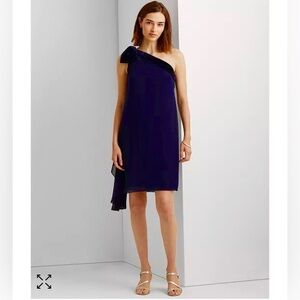 Lauren Ralph Lauren navy blue one shoulder cocktail dress